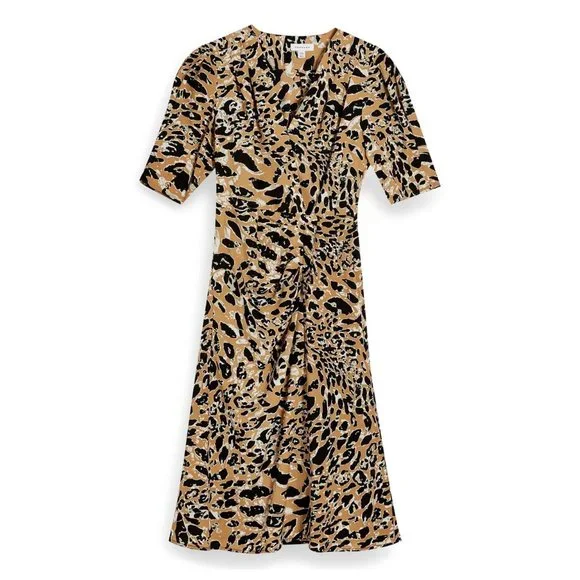 Topshop Leopard Print Mock Wrap Midi Dress Sz 4 - Picture 7 of 7